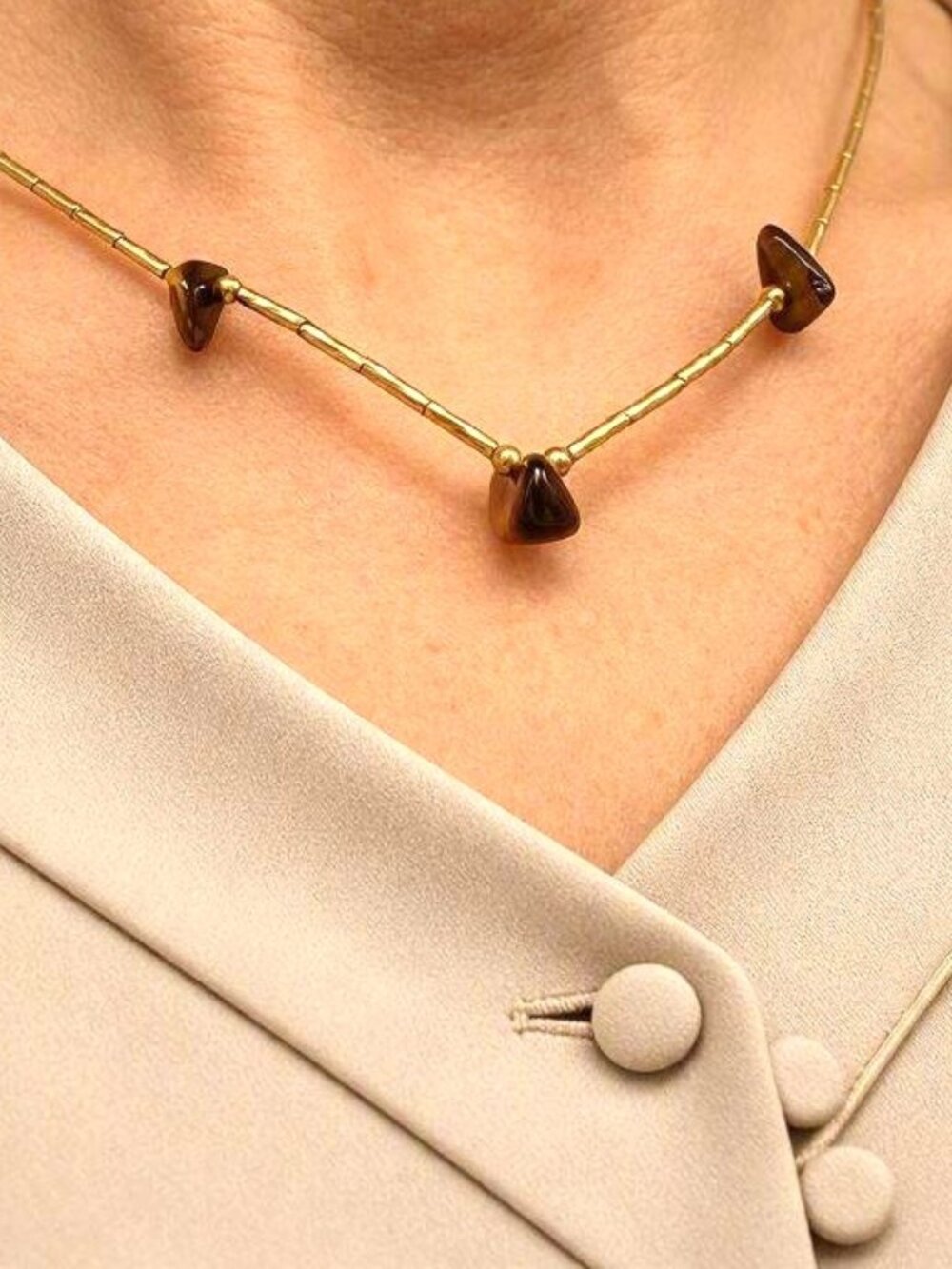 Pretty, Modernist, Tiger's Eye, Vermeil, Liquid Silver Necklace